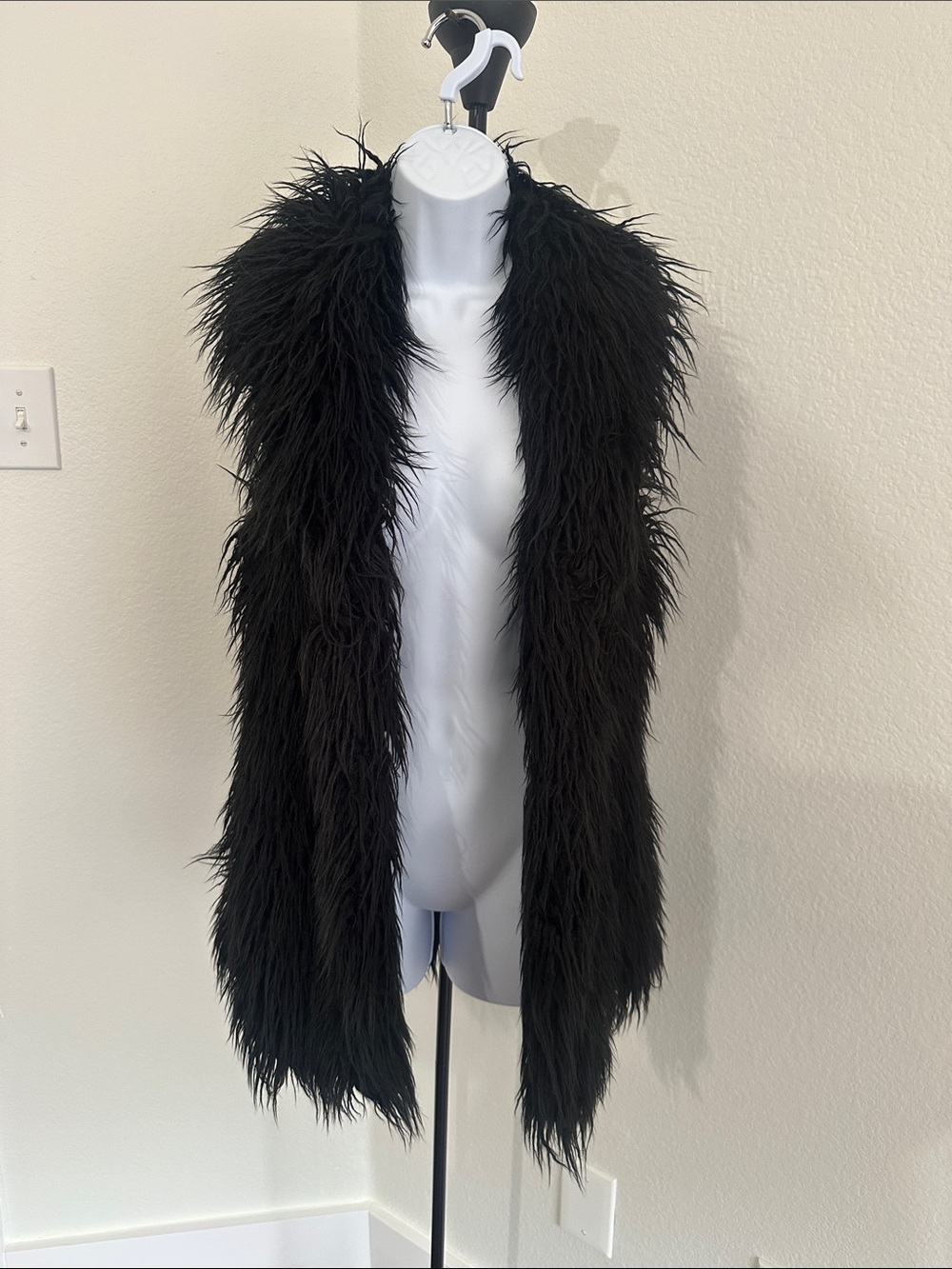 INC International Concepts Black Faux Fur Long Vest